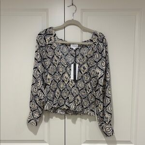 Who What Wear Flower Print Blouse in Cream and Blues